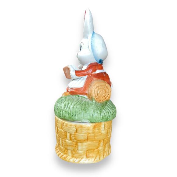 Vintage Bunny Rabbit Trinket Jar Figurine 5” Porcelain Ceramic Lund’s Lites 90s - Picture 4 of 13